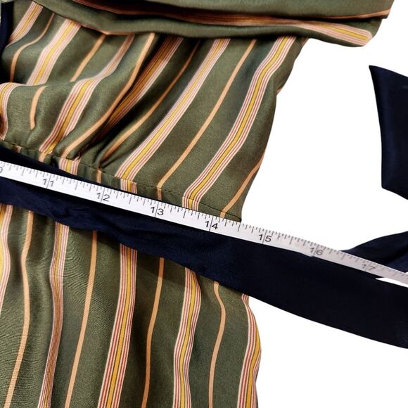 BCBG MaxAzria Vintage Silk Dress Green Yellow Striped Faux Wrap Women's Small - Picture 11 of 12